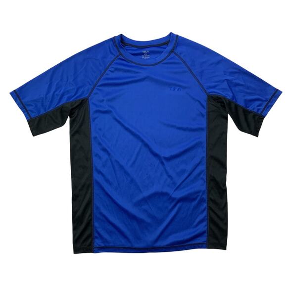 TSLA Swim Shirt Mens XS Extra Small Blue Black Short Sleeve Loose Fit Rashguard - Picture 1 of 13